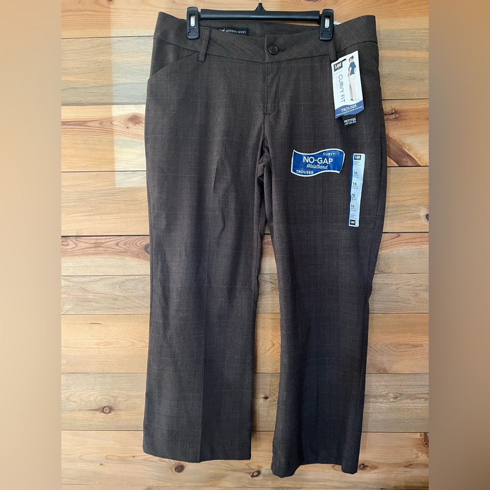 NWT Lee Curvy Fit Trousers brown tweed 16 petite